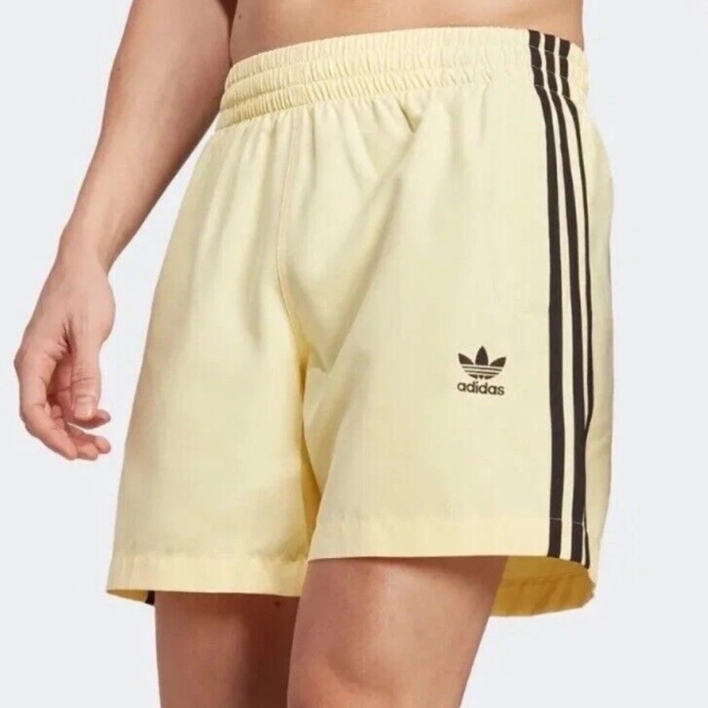 adidas Yellow Athletic Shorts with Black Stripes